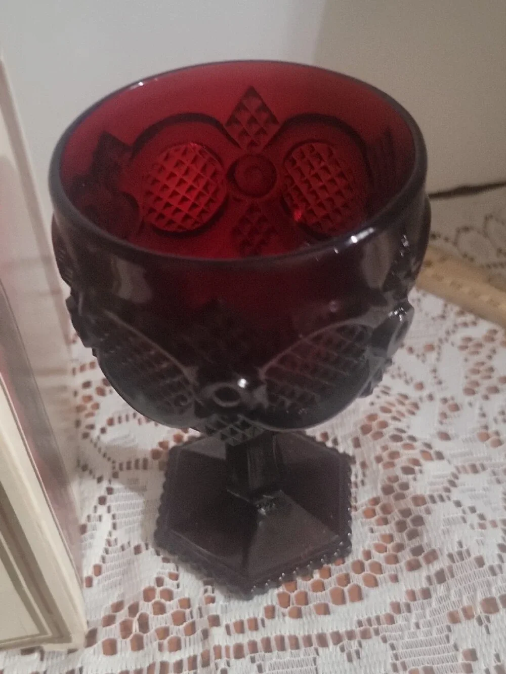 Avon 1876 Cape Cod Collection Deep Ruby Red WaterGoblet /Candle Holder